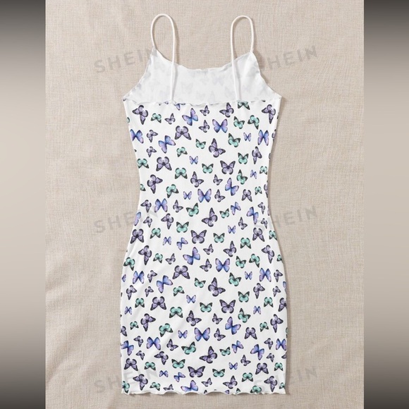 Butterfly print dress brand new xs SHEIN women dress white purple - Picture 2 of 2